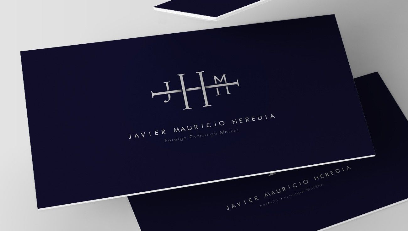 Navy business cards with the JMH monogram