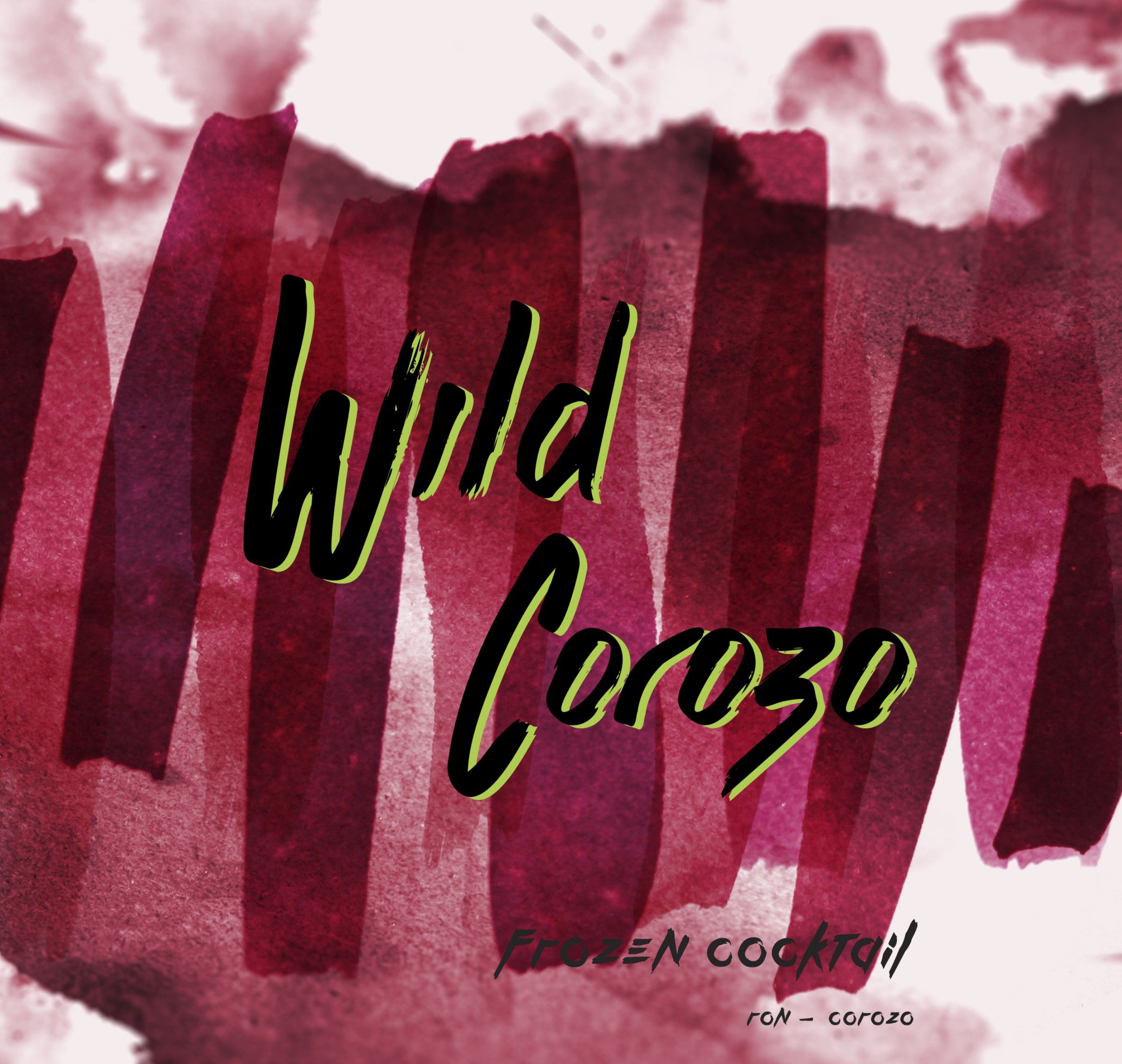 Wild Corozo label: brushed burgundy watercolour with hand-lettered name