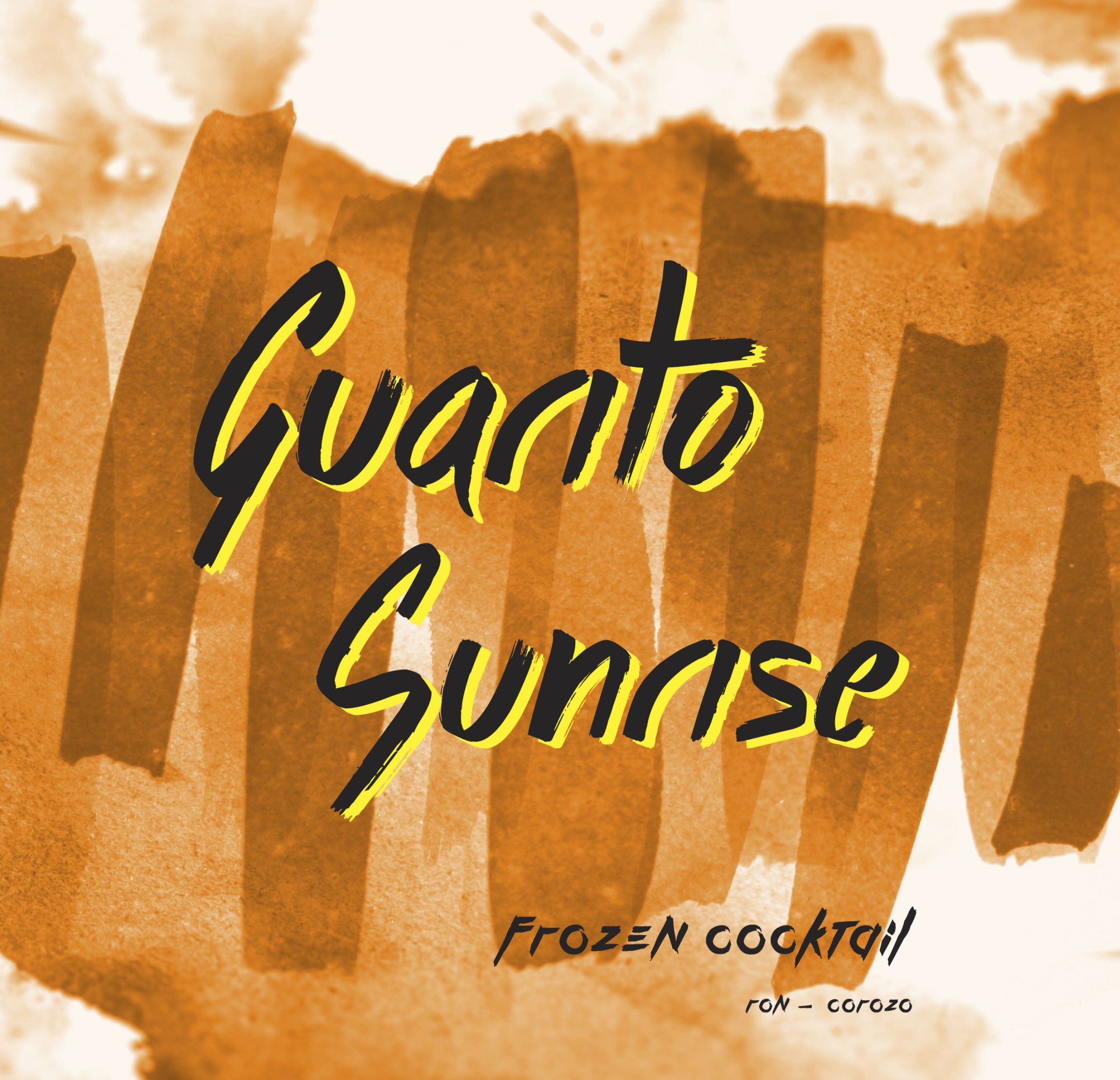 Guarito Sunrise label: brushed orange watercolour with hand-lettered name
