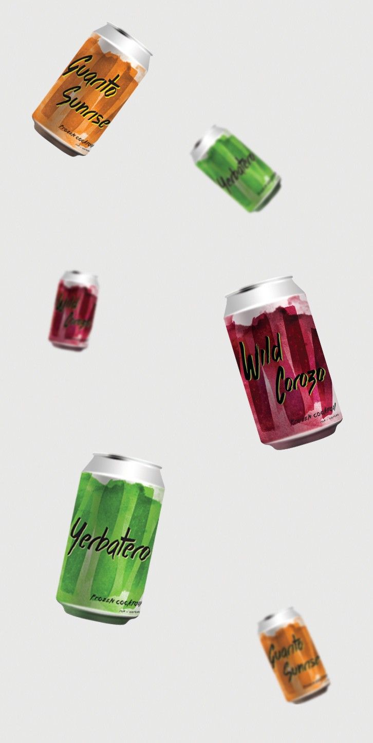 Cans of all three flavours floating against a pale background