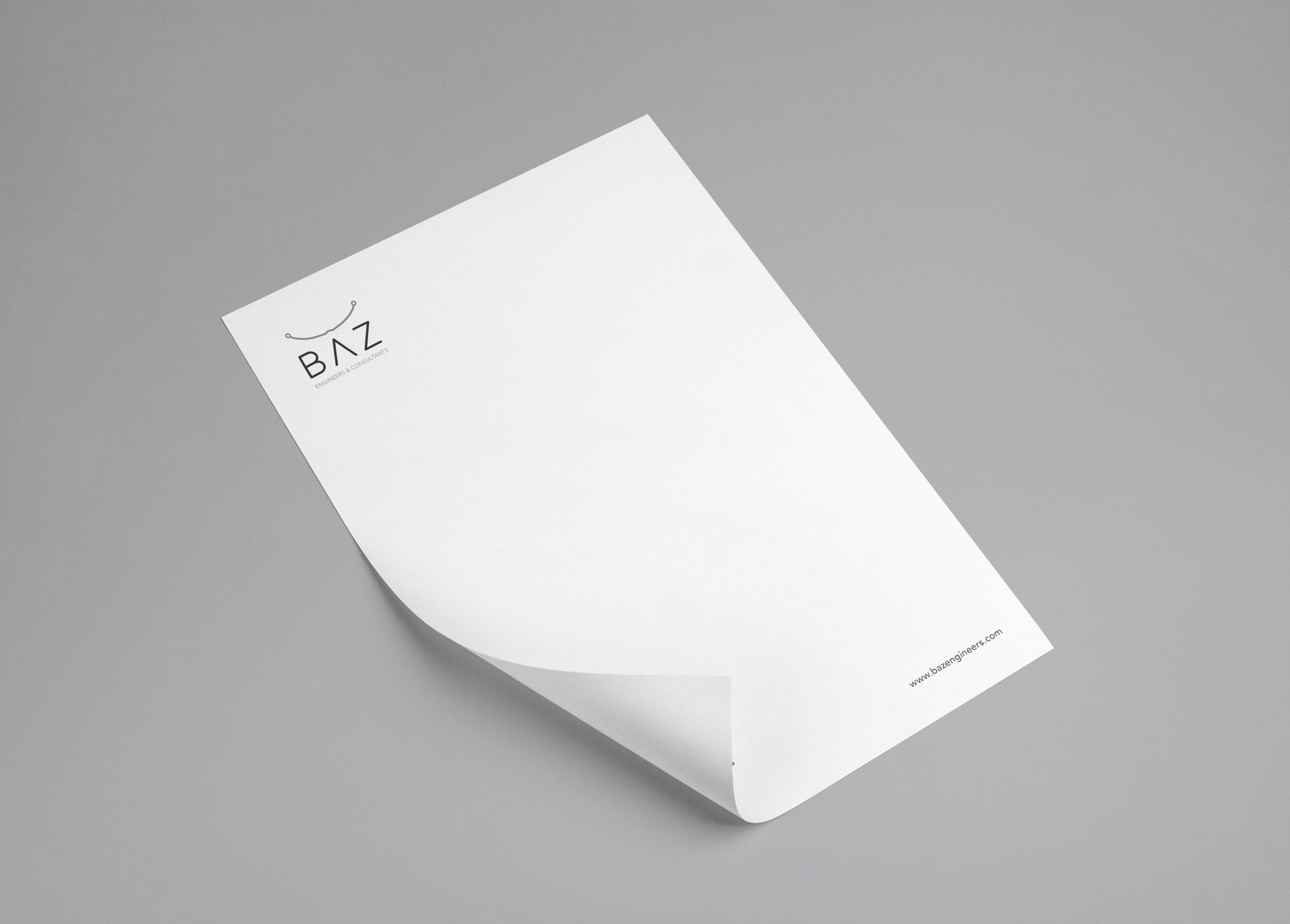 BAZ letterhead with the logo, curling at the corner