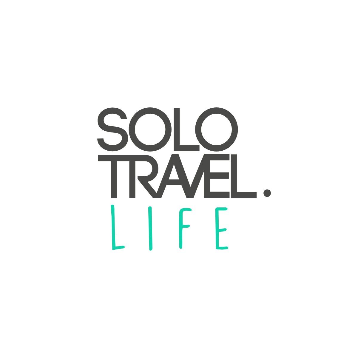 Solo Travel Life logo, stacked grey letters with "Life" hand-drawn in turquoise